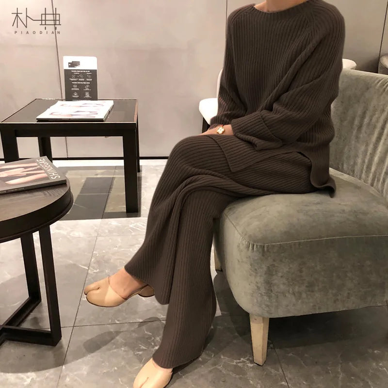 2026 Spring and Autumn Korean Casual Loose Women's Knitted Two-piece Suit Elegant Temperament Commuter Style Two-piece Suit-5