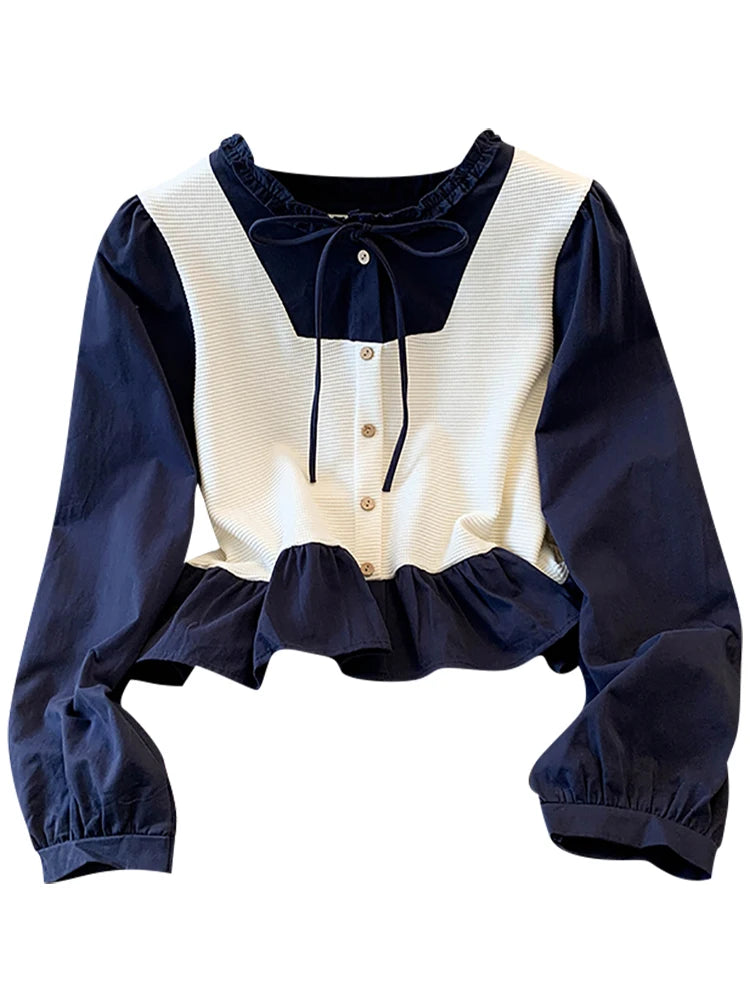 Wholesale 2025 autumn new fashion casual sweet elegant temperament splicing women's long-sleeved shirt-4