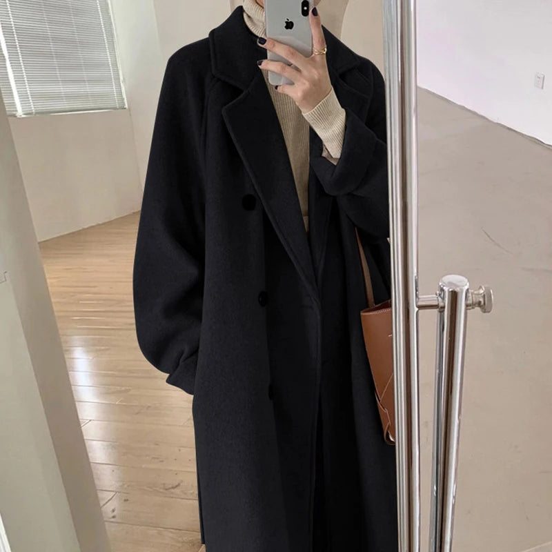 Wholesale 2025 autumn and winter new fashion elegant temperament simple suit collar long sleeve  long woolen women's coat-2