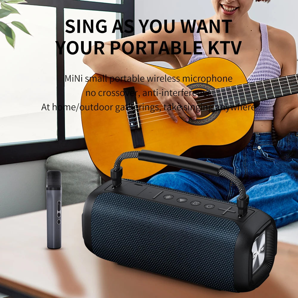 T12 Karaoke Machine with Wireless Microphone, 80W Outdoor Portable Speaker Deep Bass Party PA System with Disco LED Lights-5