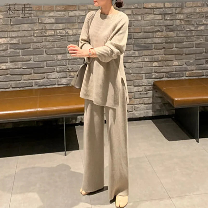 2026 Spring and Autumn Korean Casual Loose Women's Knitted Two-piece Suit Elegant Temperament Commuter Style Two-piece Suit-1