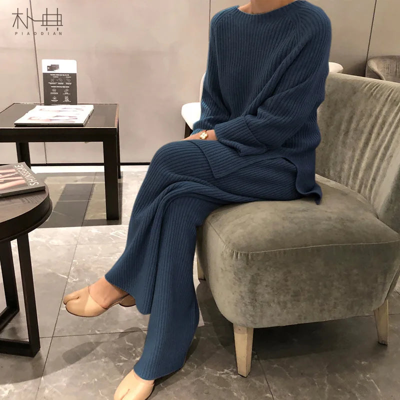 2026 Spring and Autumn Korean Casual Loose Women's Knitted Two-piece Suit Elegant Temperament Commuter Style Two-piece Suit-4