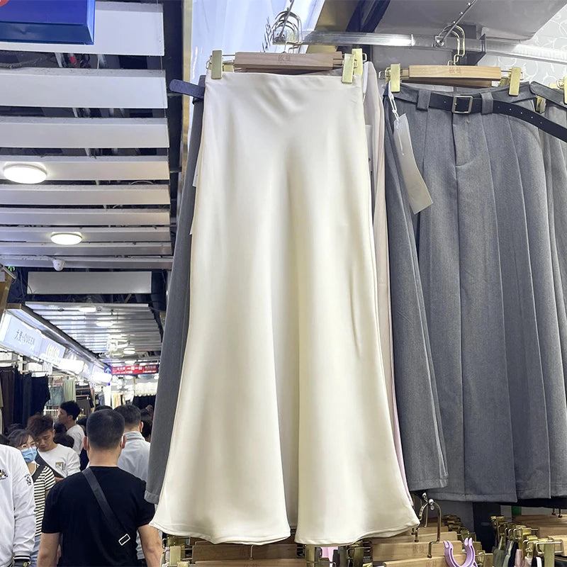 Wholesale 2026 Summer New High Waist Slim French Vintage Satin Bread Hip Fishtail Women's Half Length Skirt-8