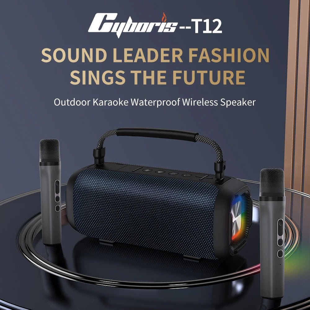 T12 Karaoke Machine with Wireless Microphone, 80W Outdoor Portable Speaker Deep Bass Party PA System with Disco LED Lights-1