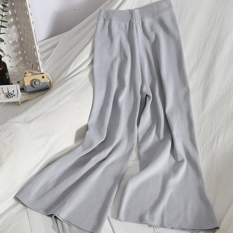 Wholesale 2026 Summer New Korean Style Striped Sleeveless Vest Top Casual Fashion Wide-leg Pants Knitt Women's Sets-3