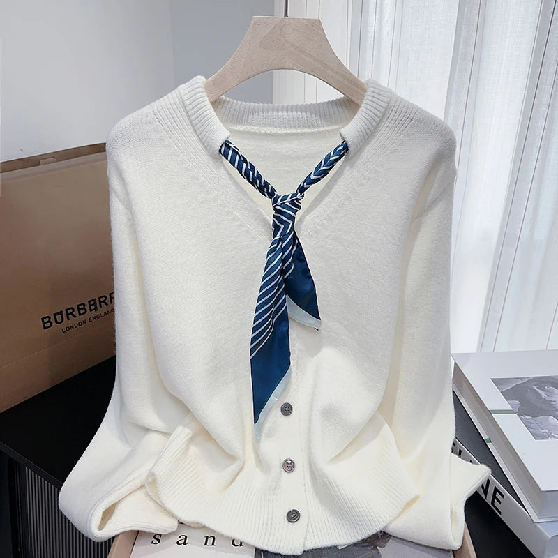Wholesale 2025 autumn and winter new fashion elegant temperament commuter silk scarf women's sweater-5