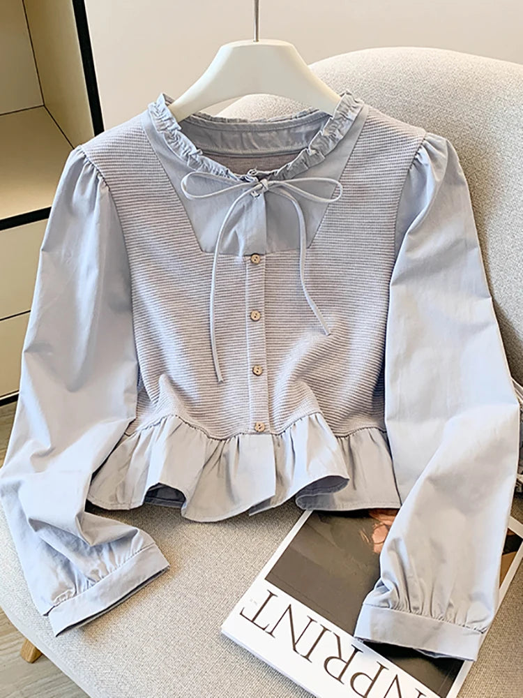 Wholesale 2025 autumn new fashion casual sweet elegant temperament splicing women's long-sleeved shirt-3