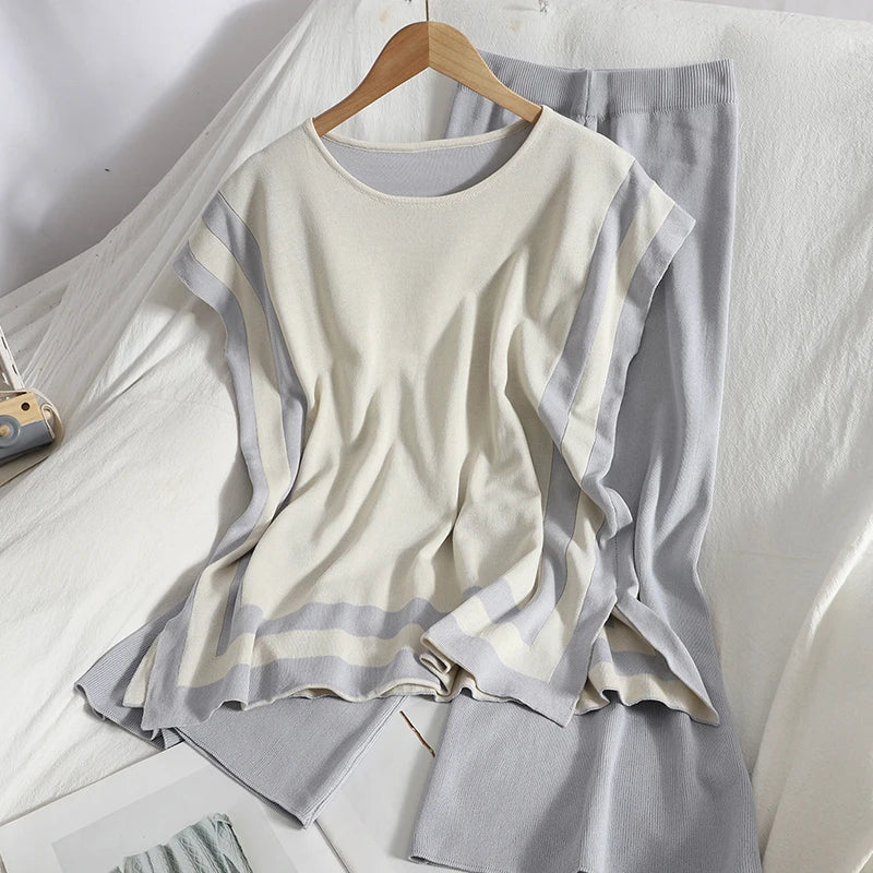 Wholesale 2026 Summer New Korean Style Striped Sleeveless Vest Top Casual Fashion Wide-leg Pants Knitt Women's Sets-0