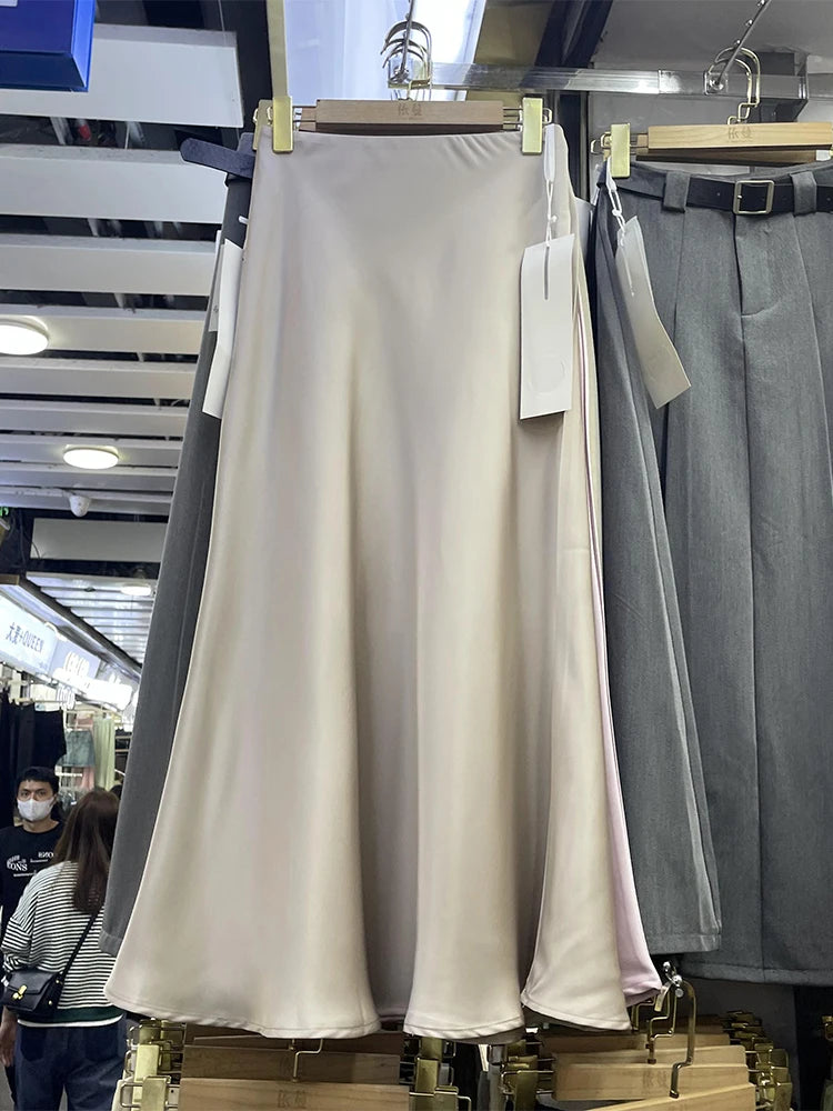 Wholesale 2026 Summer New High Waist Slim French Vintage Satin Bread Hip Fishtail Women's Half Length Skirt-10
