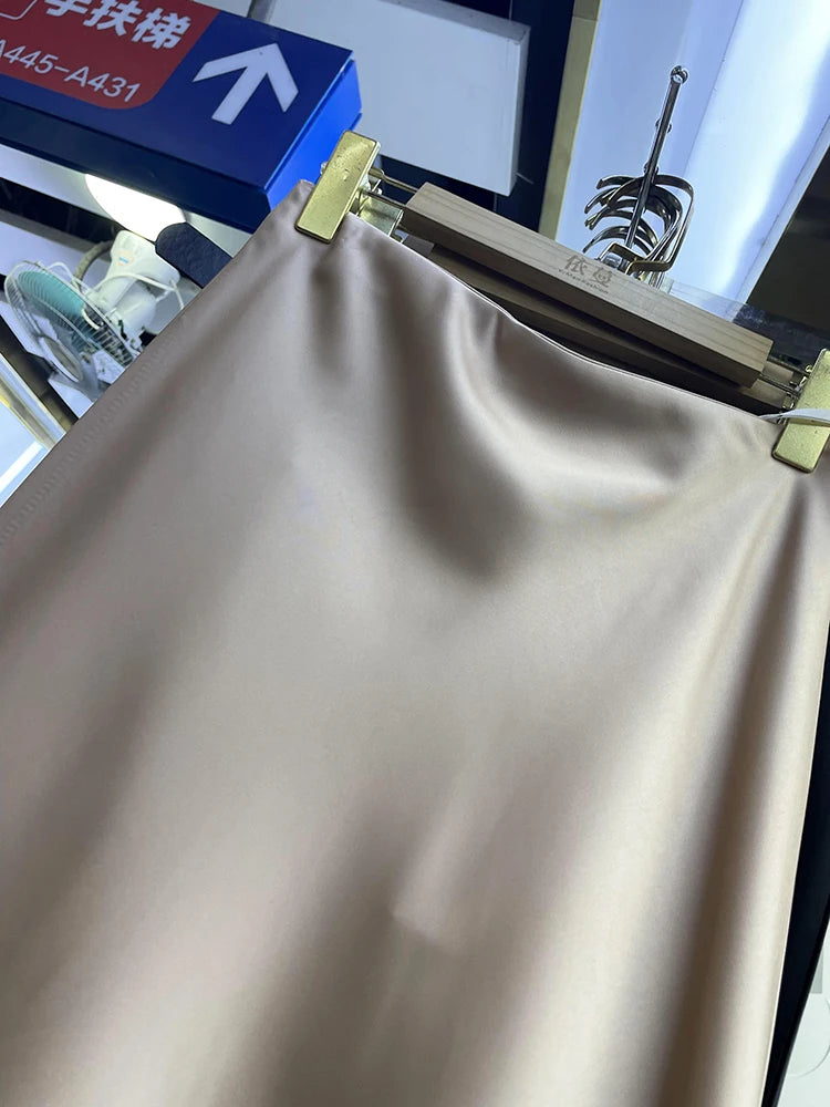 Wholesale 2026 Summer New High Waist Slim French Vintage Satin Bread Hip Fishtail Women's Half Length Skirt-2