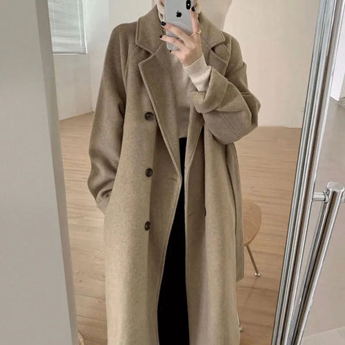 Wholesale 2025 autumn and winter new fashion elegant temperament simple suit collar long sleeve  long woolen women's coat-1
