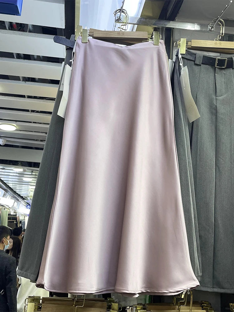 Wholesale 2026 Summer New High Waist Slim French Vintage Satin Bread Hip Fishtail Women's Half Length Skirt-1