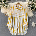 Wholesale Spring and Autumn New 2026 Striped Korean Style Casual Long Sleeve Lapel Fashion Women's Blouses and Shirts-6