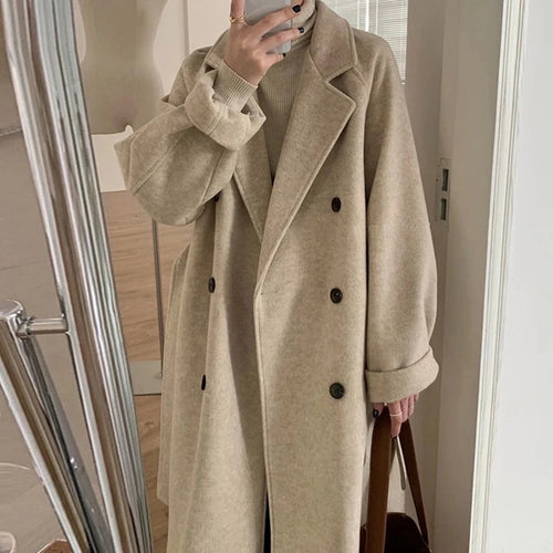 Wholesale 2025 autumn and winter new fashion elegant temperament simple suit collar long sleeve  long woolen women's coat-0