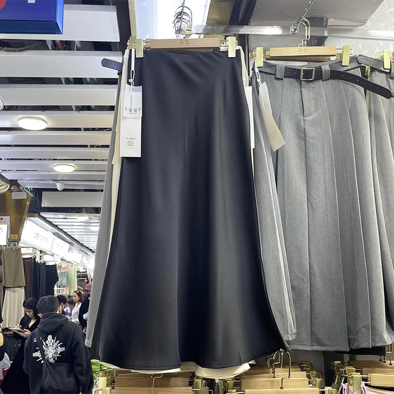 Wholesale 2026 Summer New High Waist Slim French Vintage Satin Bread Hip Fishtail Women's Half Length Skirt-7